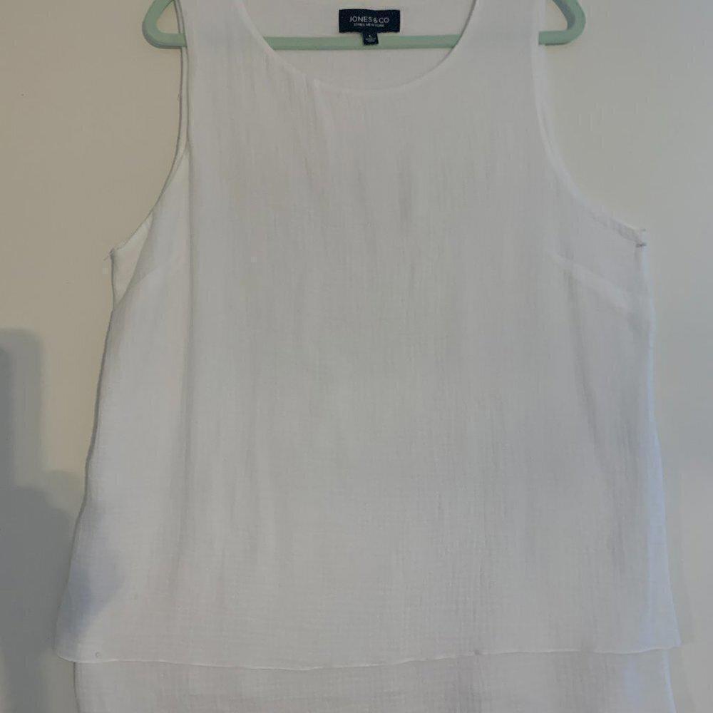 JONES & CO WHITE DOUBLE LAYERED TOP Sz.L 100% COTTON